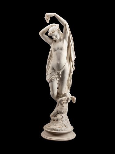 An Italian Marble Figure of Flora and an Infant Attendant
Height 61 x width 16 x depth 17 inches.
