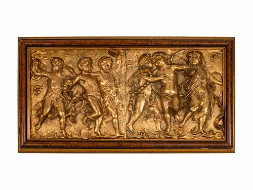 Two Italian Gilt-Bronze Plaques Depicting A Procession of Cupids
Height 17 x width 30 1/2 inches.