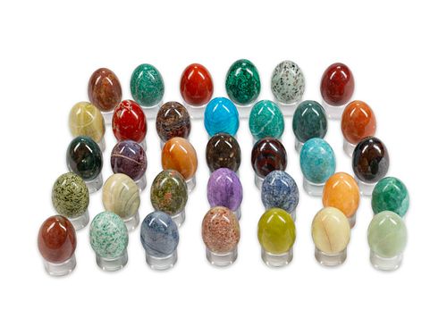 One Hundred Twenty Hardstone and Semi-Precious Stone Eggs
Each approximately 2 1/2 x 2 inches.