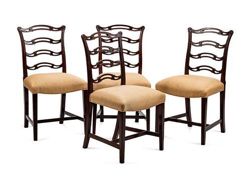  A Set of Ten George III Mahogany Dining ChairsHeight 37 x width 19 3/4 x depth 17 3/4 inches.