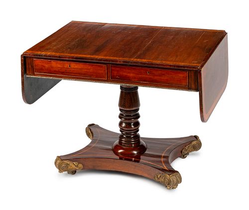 A Regency Gilt-Bronze-Mounted Rosewood Sofa Table
Height 29 x length 35 1/2 x depth 25 1/2 inches.