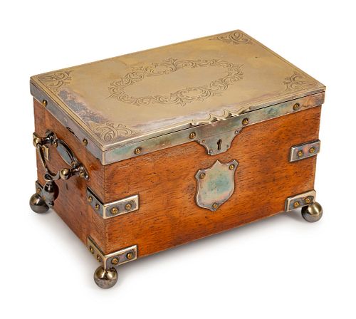 A Victorian Silvered Metal-Mounted Oak Tea Chest
Height 5 x length 8 x depth 5 inches.