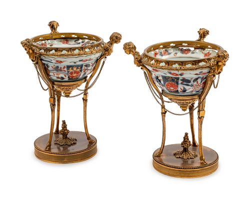 A Pair of Gilt-Bronze-Mounted Japanese Porcelain Bowls
Height 9 1/2 x diameter 8 inches.