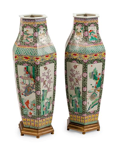 A Monumental Pair of Chinese Porcelain Hexagonal Vases
Height 37 x width 13 x depth 13 inches.