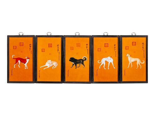 A Set of Ten Chinese Porcelain Plaques Depicting the Emperor's Dogs
Dimensions of each panel 34 x 20 inches.