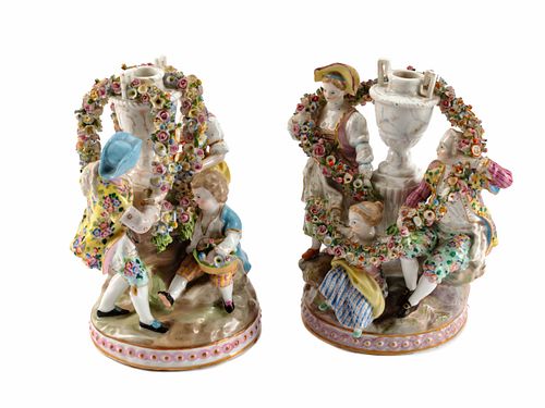 A Pair of German Porcelain Figural Groups
Height 7 x width 6 1/2 x depth 4 1/2 inches.
