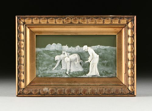 A GOEBEL WHITE ON SAGE GREEN JASPERWARE ART PLAQUE, GERMAN, MARKED, 1923-1949,