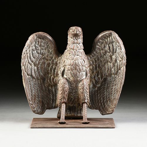 AN AMERICAN CAST IRON AND WELDED STEEL SPREAD WINGED EAGLE SCULPTURE, CIRCA 1900,