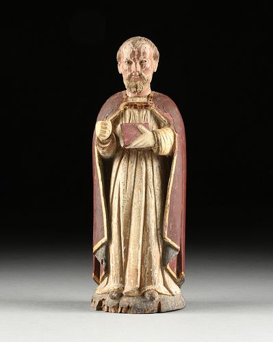 A PAINTED WOOD SANTO OF ST. NICHOLAS THE MIRACLE WORKER, 19TH CENTURY,