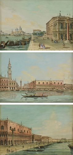 in the manner of CARLO GRUBACS (Italian 1802-1870) THREE PAINTINGS, "Views of Venice,"