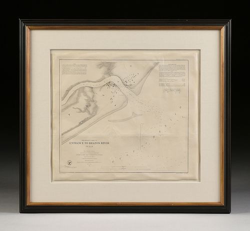 AN ANTIQUE SURVEY MAP, "Preliminary Chart of Entrance to Brazos River, Texas," NEW YORK, CIRCA 1858,