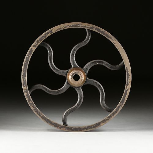 AN ANTIQUE INDUSTRIAL PRINTING PRESS WHEEL, LATE 19TH CENTURY,