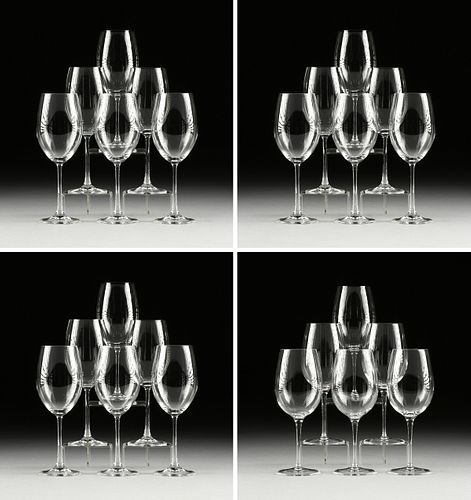AN ASSEMBLED SET OF TWENTY FOUR CRYSTAL RED WINE GLASSES, PROBABLY ITALIAN, MODERN,