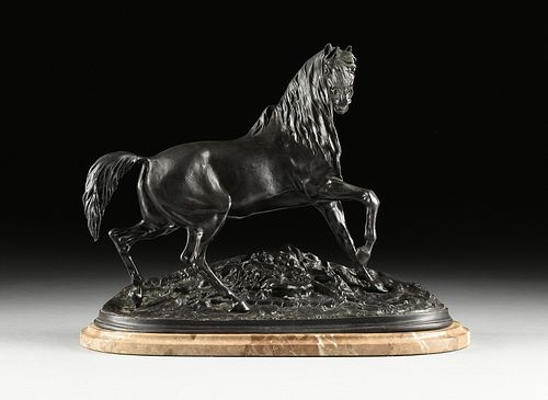 after PIERRE-JULES MÊNE (French 1810-1879) A BRONZE SCULPTURE, "Stallion," 20TH CENTURY,