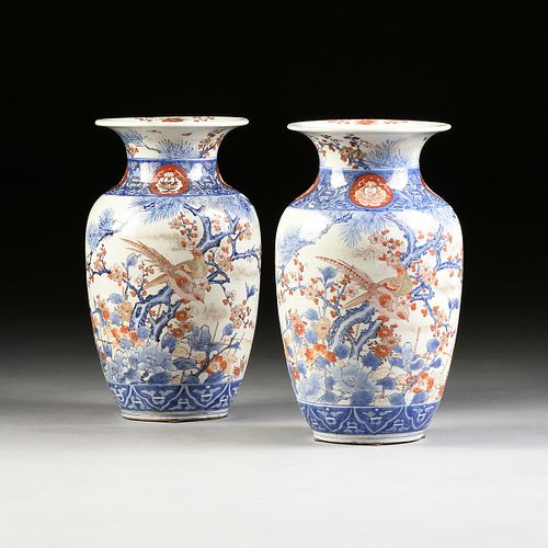 A PAIR OF JAPANESE "BLOSSOMING PRUNUS" ENAMELED PORCELAIN VASES, 19TH CENTURY, 