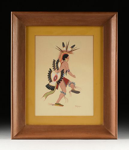 STEPHEN MOPOPE [QUED KOI "PAINTED ROBE"] (Kiowa/American 1898-1974) A PAINTING, "Spiritual Dancer,"