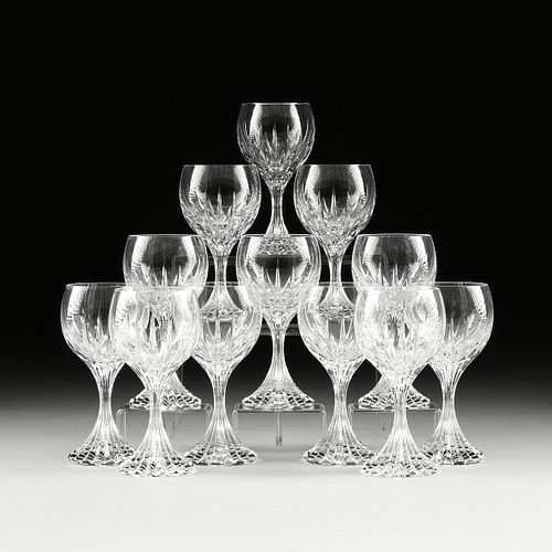 A SET OF TWELVE BACCARAT "MASSENA" CRYSTAL WATER GOBLETS, SIGNED, LATE 20TH CENTURY,