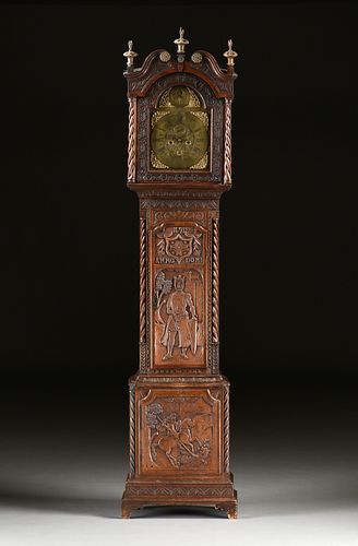 AN ENGLISH GOTHIC STYLE OAK TALL CASE CLOCK, WORKS BY WILLIAM ELEMENT, ST. ALBANS, 17TH/18TH CENTURY,