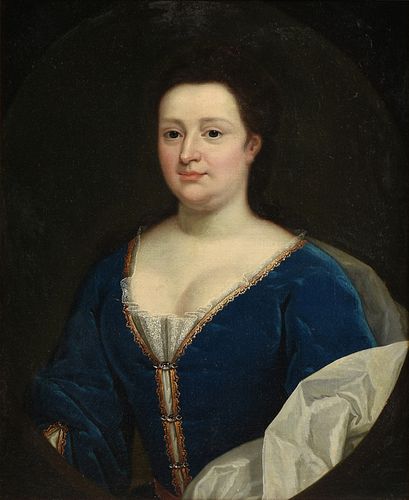 ENGLISH SCHOOL, A PAINTING, "Half Length Portrait of a Lady in Blue," 17TH/18TH CENTURY,