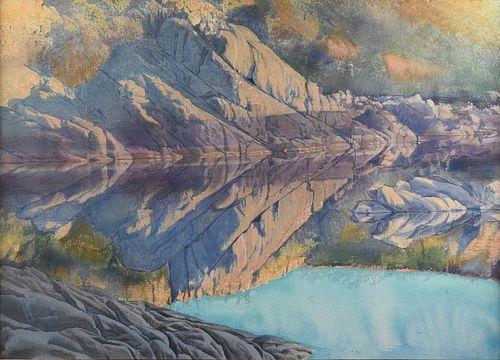 MERRILL DEAN MAHAFFEY (American b. 1937) A PAINTING, "Willow Lake Series #3: Granite Reefs Reflection,"