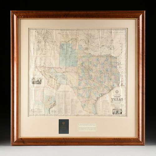 AN ANTIQUE MAP, "A.R. Roessler's Latest Map of the State of Texas," NEW YORK, 1874,