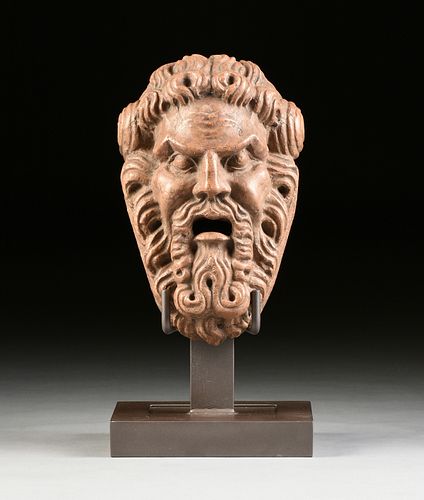 A ROMAN EMPIRE STYLE ROUGE MARBLE HEAD OF MAN, "Wrath," ITALIAN, 18TH/19TH CENTURY,