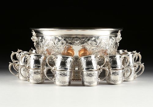 A TWENTY-SEVEN PIECE REED & BARTON SILVER PLATED "REGENT" PUNCH BOWL SET, MARKED, LATE 20TH CENTURY,