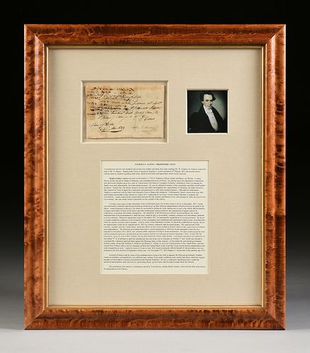 AN ANTIQUE EARLY TEXAS DOCUMENT, PROMISSORY NOTE SIGNED BY STEPHEN F. AUSTIN, MARCH 22, 1833,