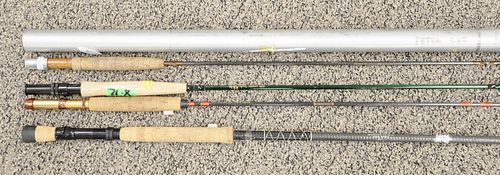 Four fly rods to include Joe's Tackle 4 - 5 lb., 7' 6"; Lefty Kreh Temple Fork Outfitters fly rods, 5 lb., 8' 6"; Ugly Stik #11, 9'; custom graphite b