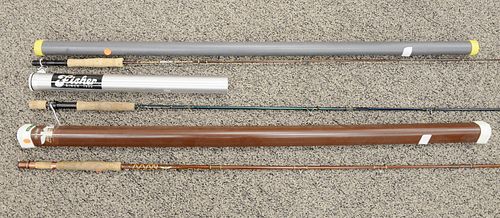 Three Fly Rods to include Fisher Universe 6 piece, 9', Pflueger Medalist Graphite, 8', #6, and a Fenwick #7, 3 3/8 oz, FF807. Estate of Michael Coe, P