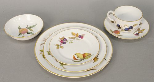 Royal Worcester Evesham 96 piece porcelain dinnerware set, setting for 12 plus serving pieces, including 13 dinner plates, 12 luncheon plates, 12 brea