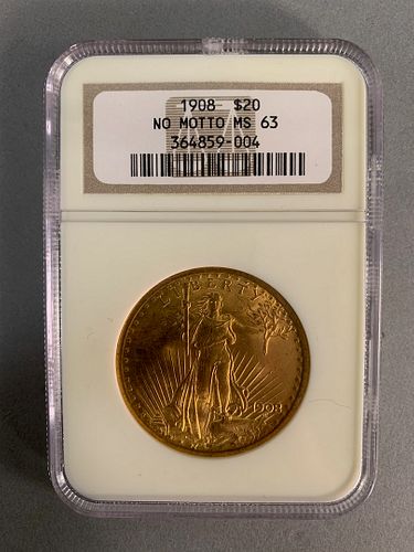 1908 MS 63 NGC $20 gold Saint Gaudens coin.