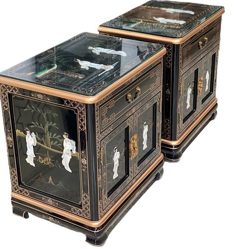 Pair of Asian Lacquered End Tables