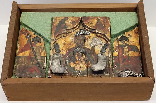 Antique Triptych Byzantine Religious Icon.