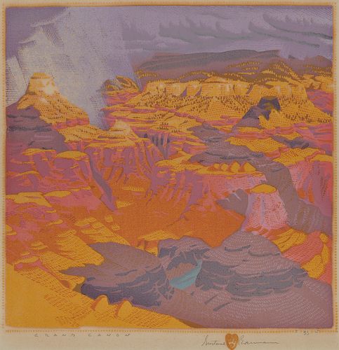 GUSTAVE BAUMANN, (American, 1881-1971), Grand Canyon, woodcut in colors, plate: 12 1/2 x 12 1/2 in., frame: 20 1/2 x 19 1/4 in.