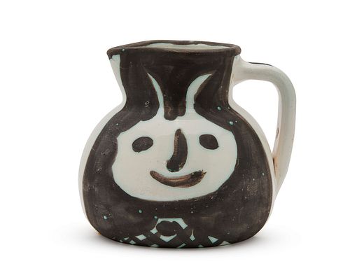 PABLO PICASSO, (Spanish, 1881-1973), Têtes (A.R. 367), white earthenware ceramic with white glaze and black oxide, height: 5 1/4 in.