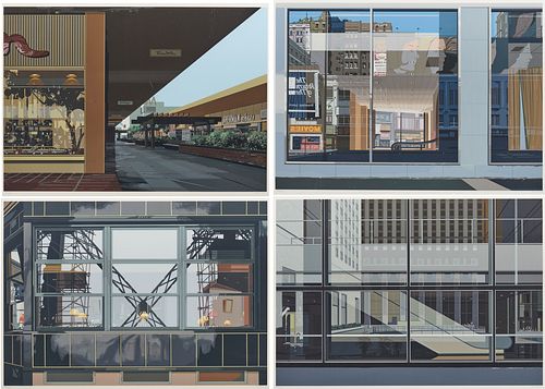 RICHARD ESTES, (American, b. 1932), Manhattan, Movies, Eiffel Tower Restaurant, and Lakewood Mall, from Urban Landscapes III, 1981, four color screen 
