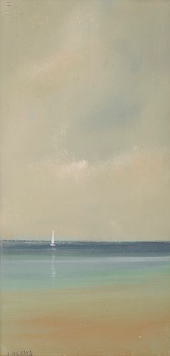 ANNE PACKARD, (American, b. 1933), Lone Sail Boat, oil on board, 10 x 5 in., frame: 13 1/2 x 8 1/2 in.