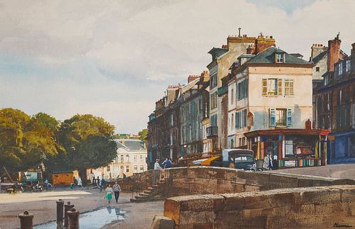 OGDEN MINTON PLEISSNER, (American, 1876-1965), Honfleur, watercolor, sight: 18 x 28 in., frame: 28 x 38 in.