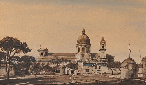 OGDEN MINTON PLEISSNER, (American, 1905-1983), Santa Maria degli Angeli, watercolor and ink wash, sight: 12 1/4 x 20 1/4 in., frame: 19 1/4 x 27 1/4 i