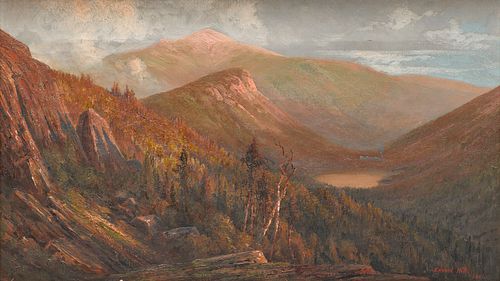 EDWARD HILL, (American, 1843-1923), Franconia Notch from Bald Mountain, 1881, oil on canvas, 13 1/2 x 24 in., frame: 17 x 27 1/2 in.