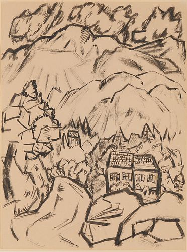 MARSDEN HARTLEY, (American, 1877-1943), Landscape #31, black ink on paper, sheet: 11 7/8 x 8 7/8 in., frame: 19 3/4 x 16 1/4 in.