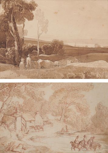 Two English Ink Washes, one by THOMAS ROWLANDSON, the other by WILLIAM TURNER OF OXFORD