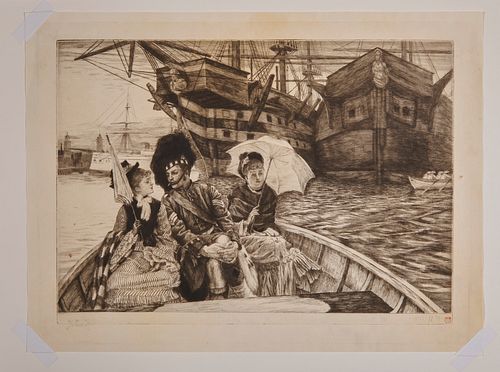JAMES JACQUES TISSOT, (French, 1836-1902), Entre les deux mon coeur balance, etching and drypoint, image: 9 1/2 x 13 3/4 in.