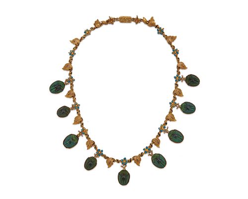 18K Gold, Beetle Carapace, and Enamel Necklace