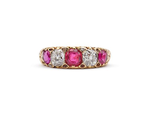 18K Gold, Ruby, and Diamond Ring