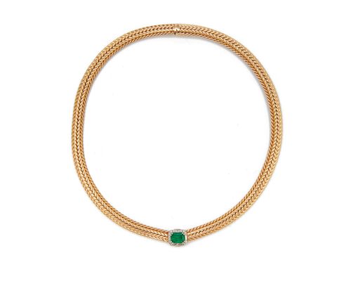 14K Gold, Emerald, and Diamond Necklace
