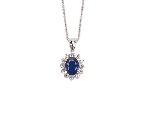 18K Gold, Sapphire, and Diamond Pendant Necklace
