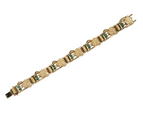 14K Gold, Emerald, and Diamond Bracelet