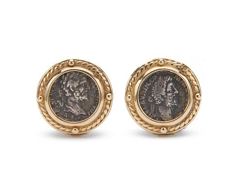 14K Gold and Coin Earrings